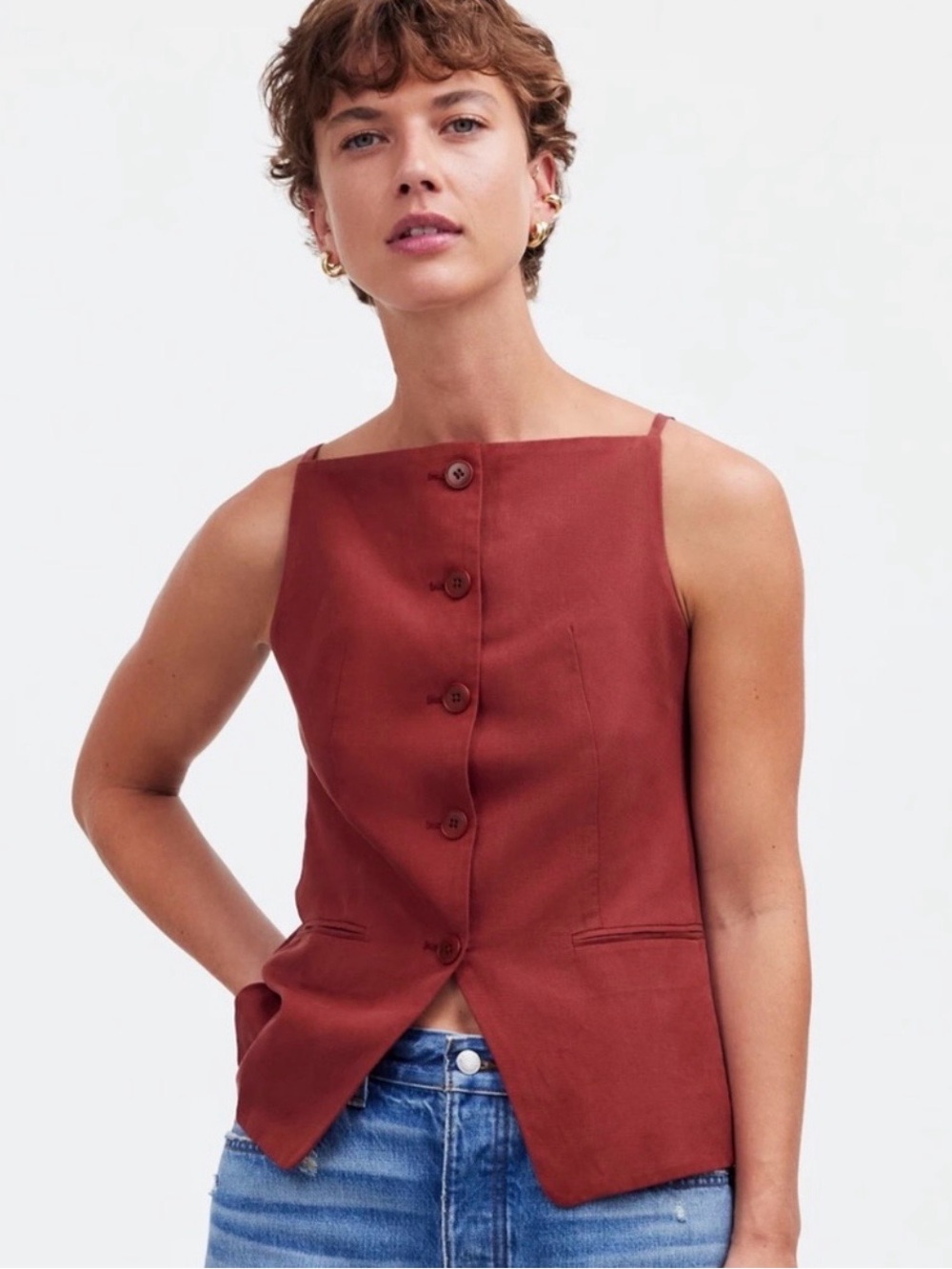 Madewell Women's Red Button-Front Vest